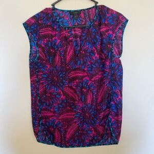 100% Silk Sleeveless Blouse J. Crew Women's Purple Pink and Blue Floral Size 00